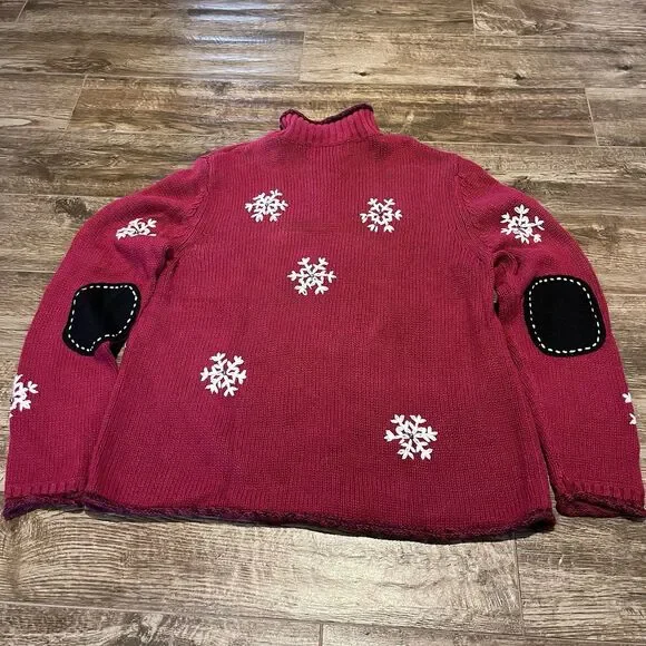 Mandal Bay Snowman Sweater Women’s Large Beaded Embroidered Snowman Mittens Zip - Picture 12 of 16